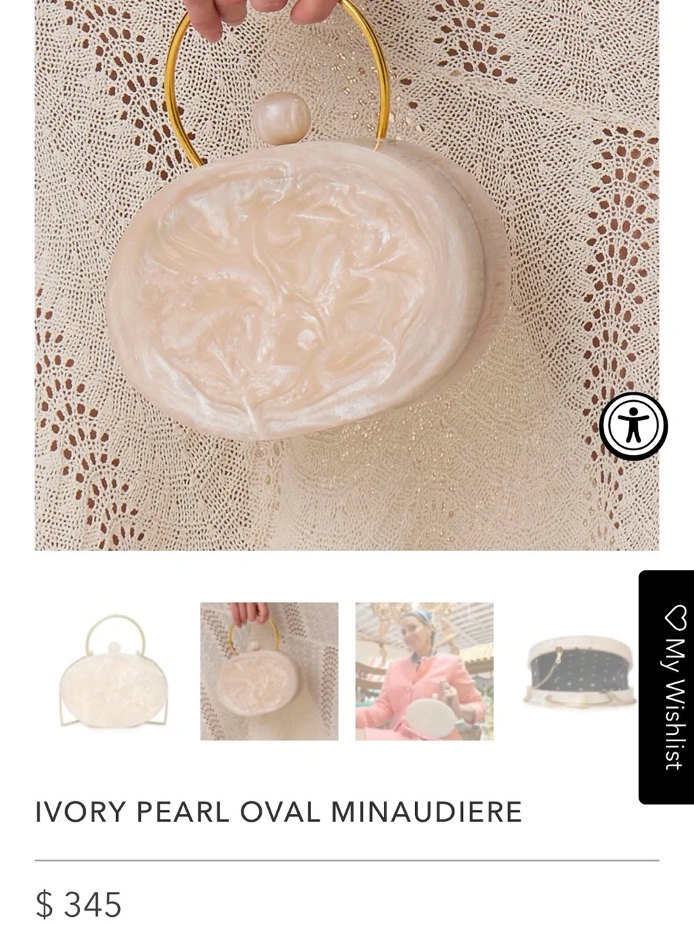 Lele Sadoughi Ivory Pearl Oval Minaudiere with Gold Handle